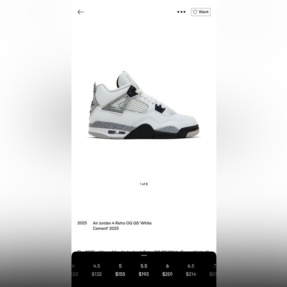 Air Jordan 4 Retro OG GS White Sneakers